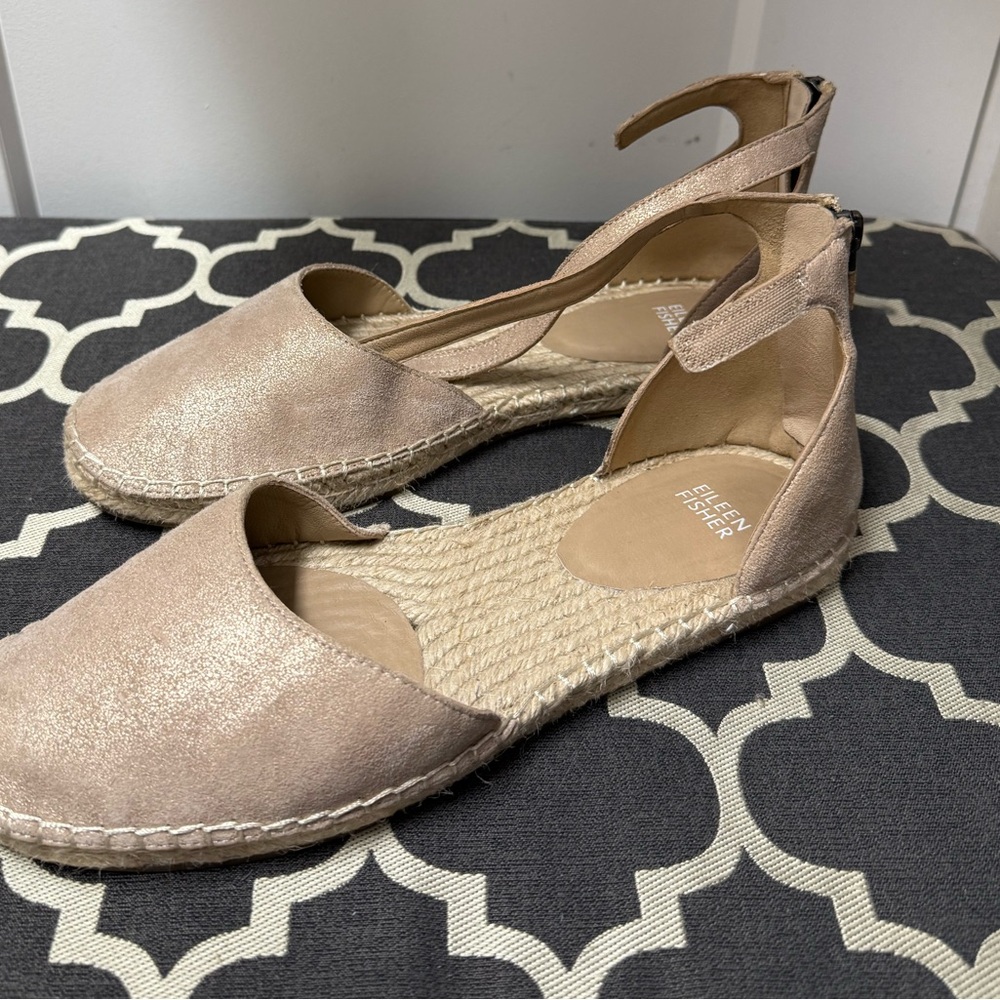 Eileen Fisher Metallic Leather Espadrille Flats